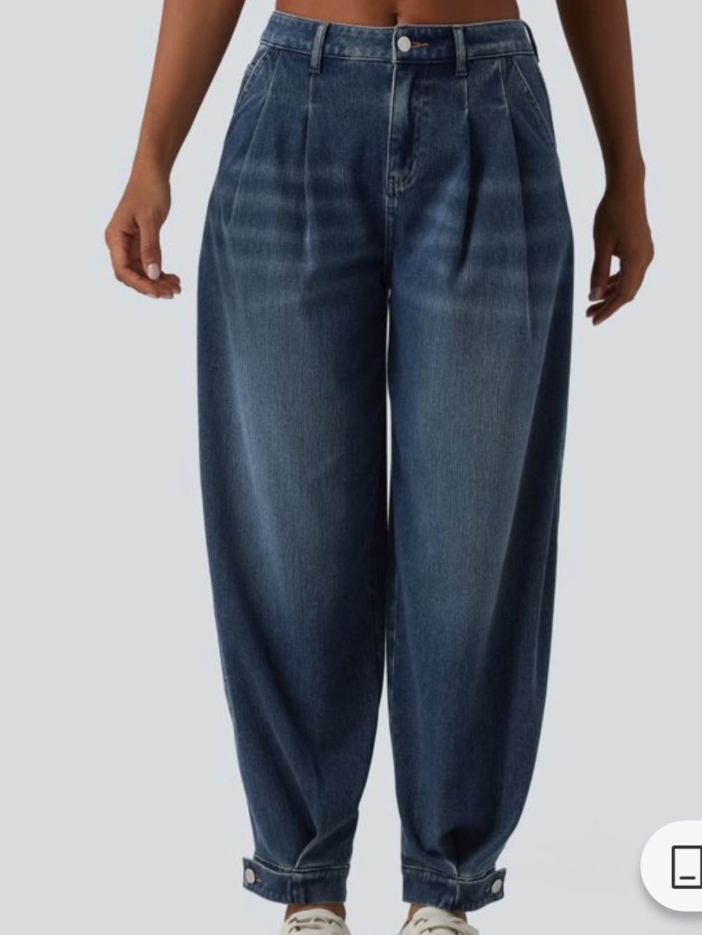 HALARA Dark Blue Pleated Boyfriend Jeans